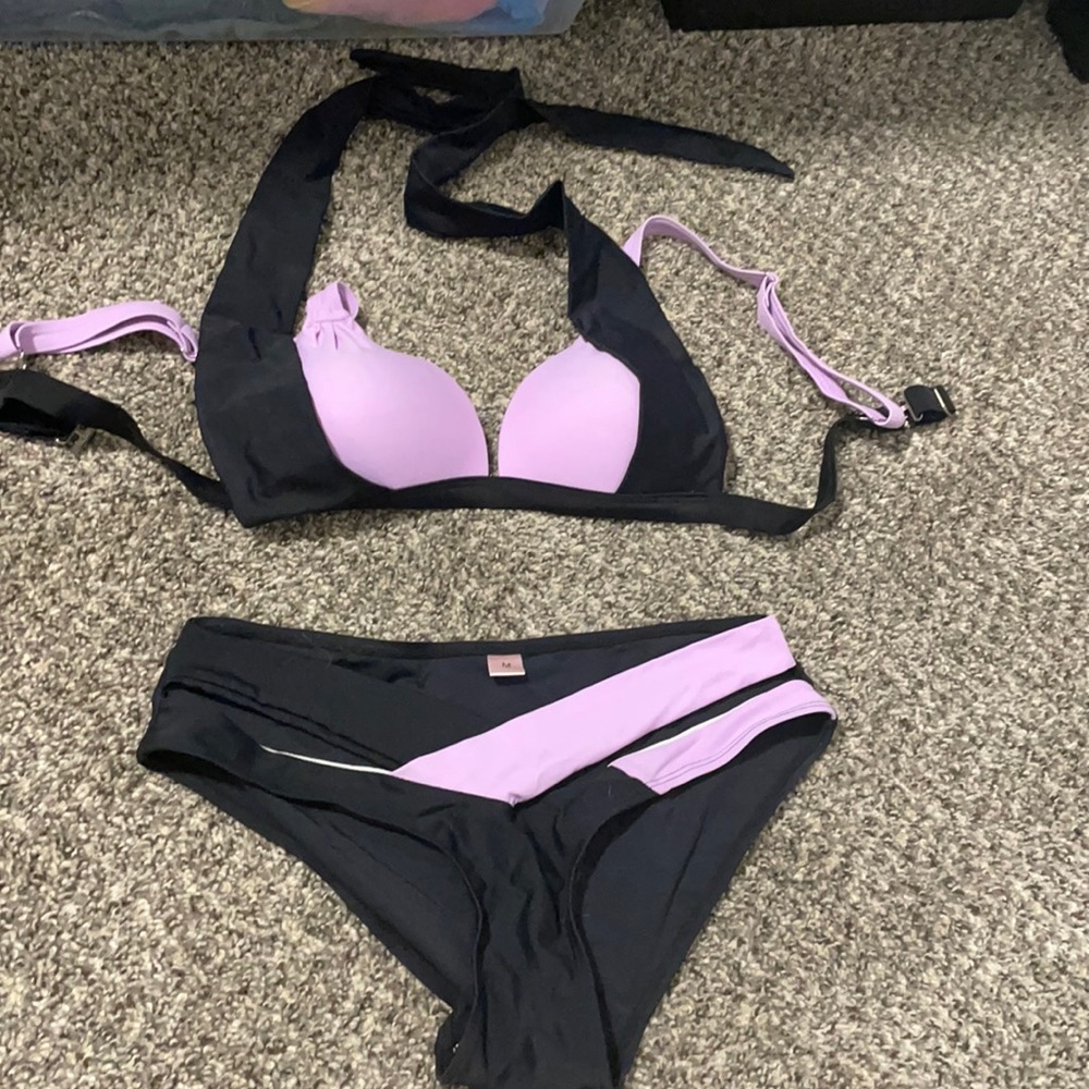 Purple and black bikini